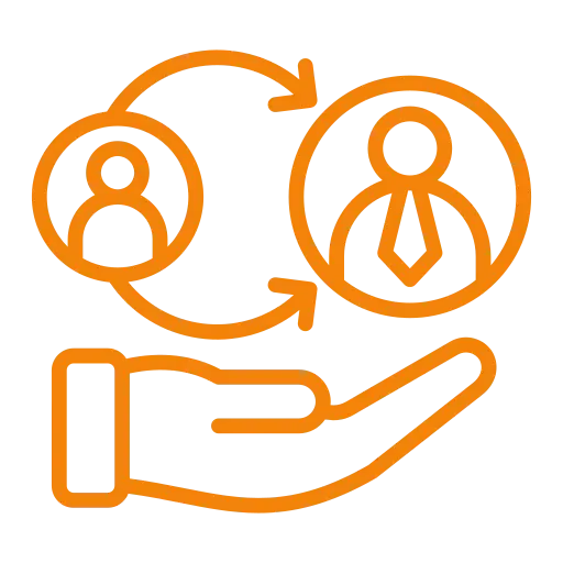 Icono de transferencia de conocimiento y coaching ejecutivo para asesores digitales de autos.